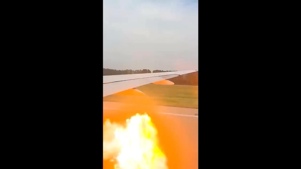 WATCH: United Airlines flight aborts takeoff after flames shoot from wing of plane